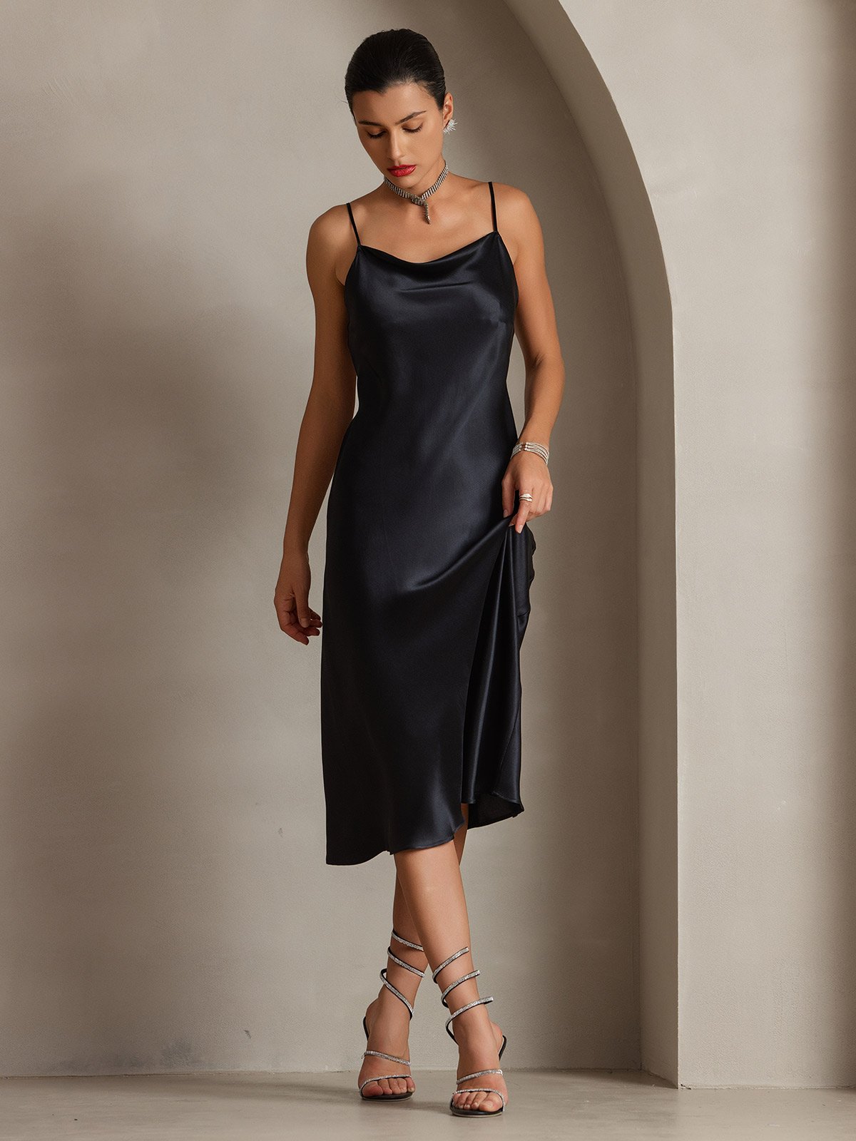 SERAPHINA - Long silk dress with adjustable straps for women