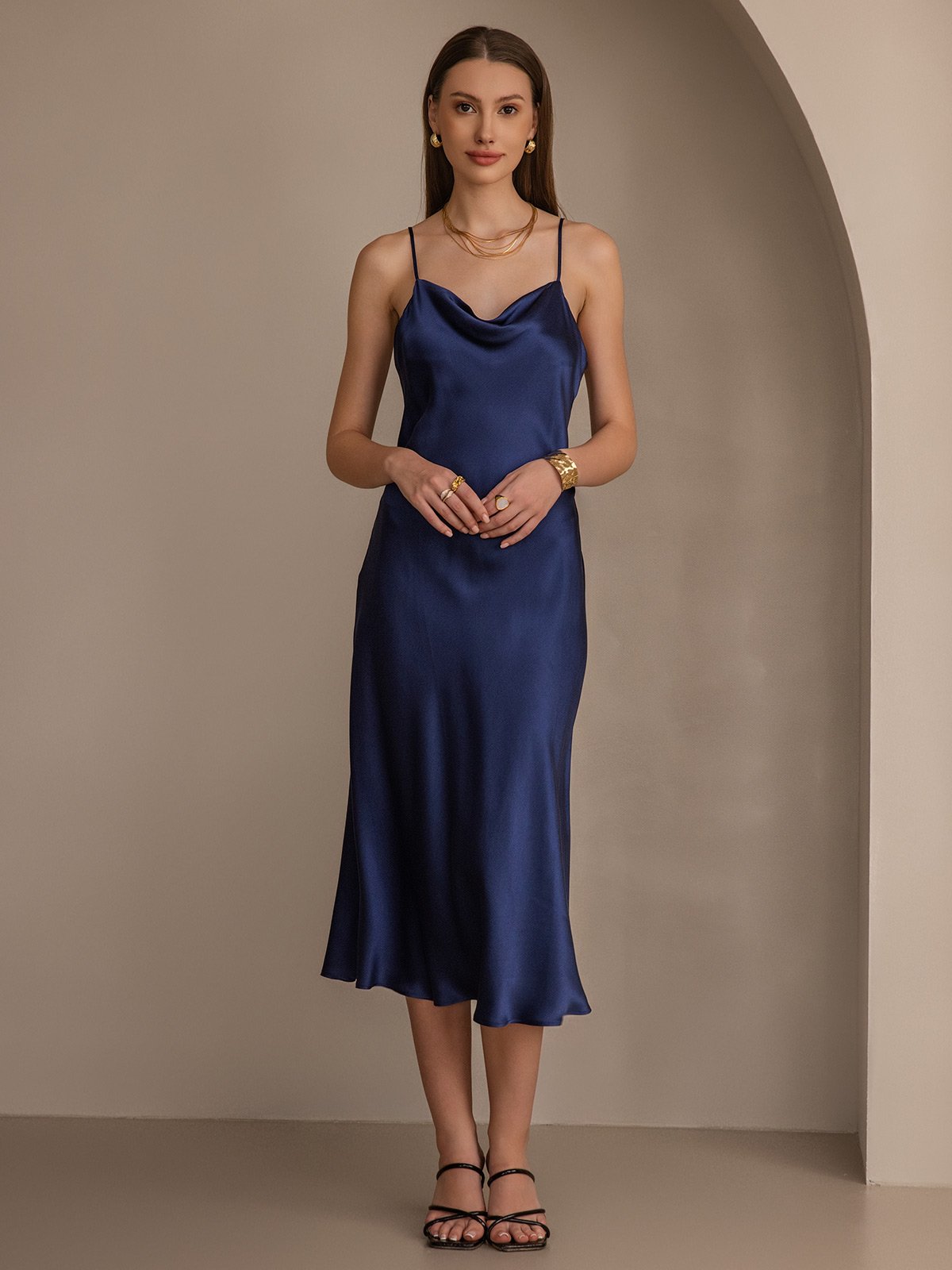 SERAPHINA - Long silk dress with adjustable straps for women