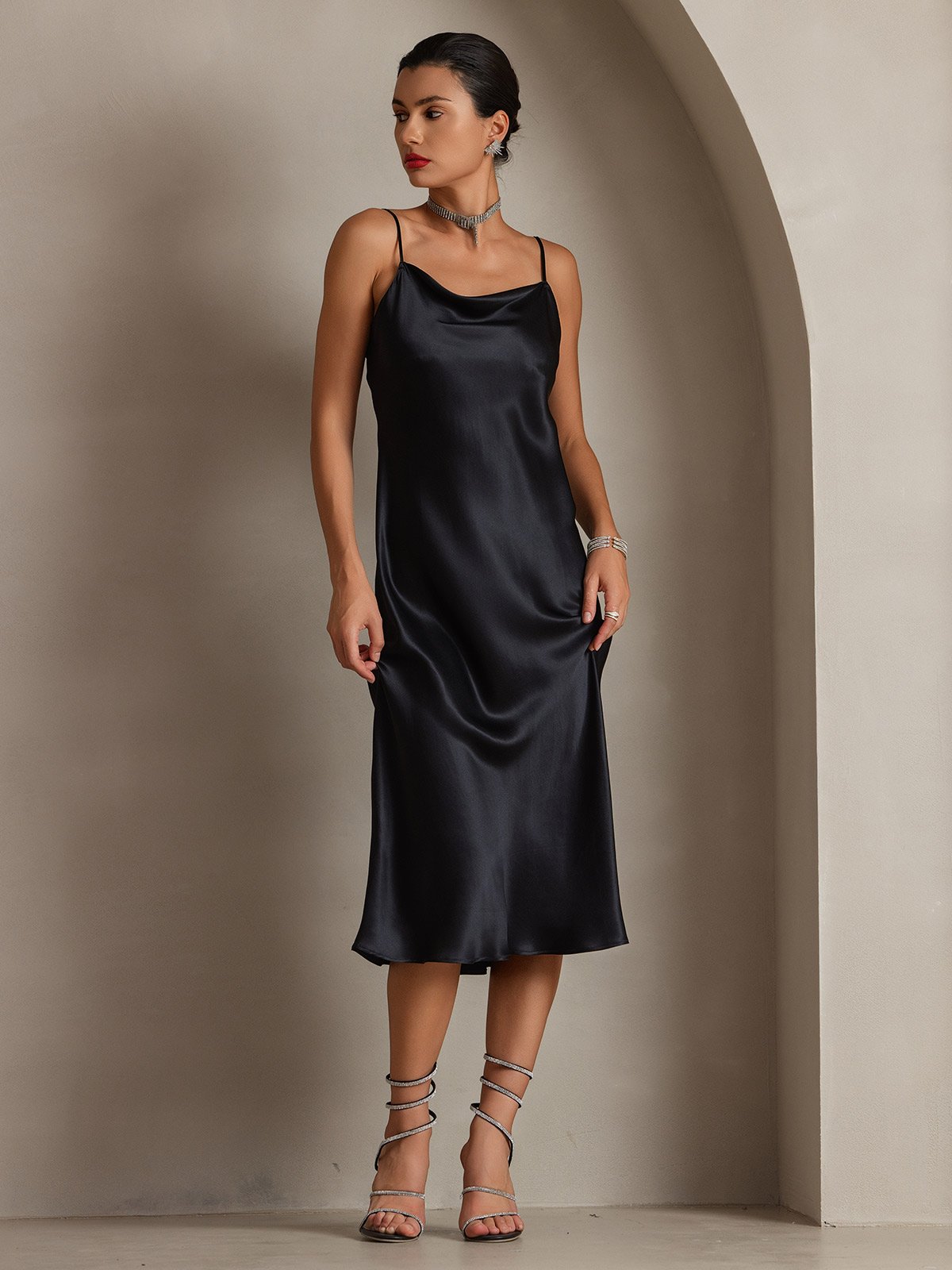 SERAPHINA - Long silk dress with adjustable straps for women