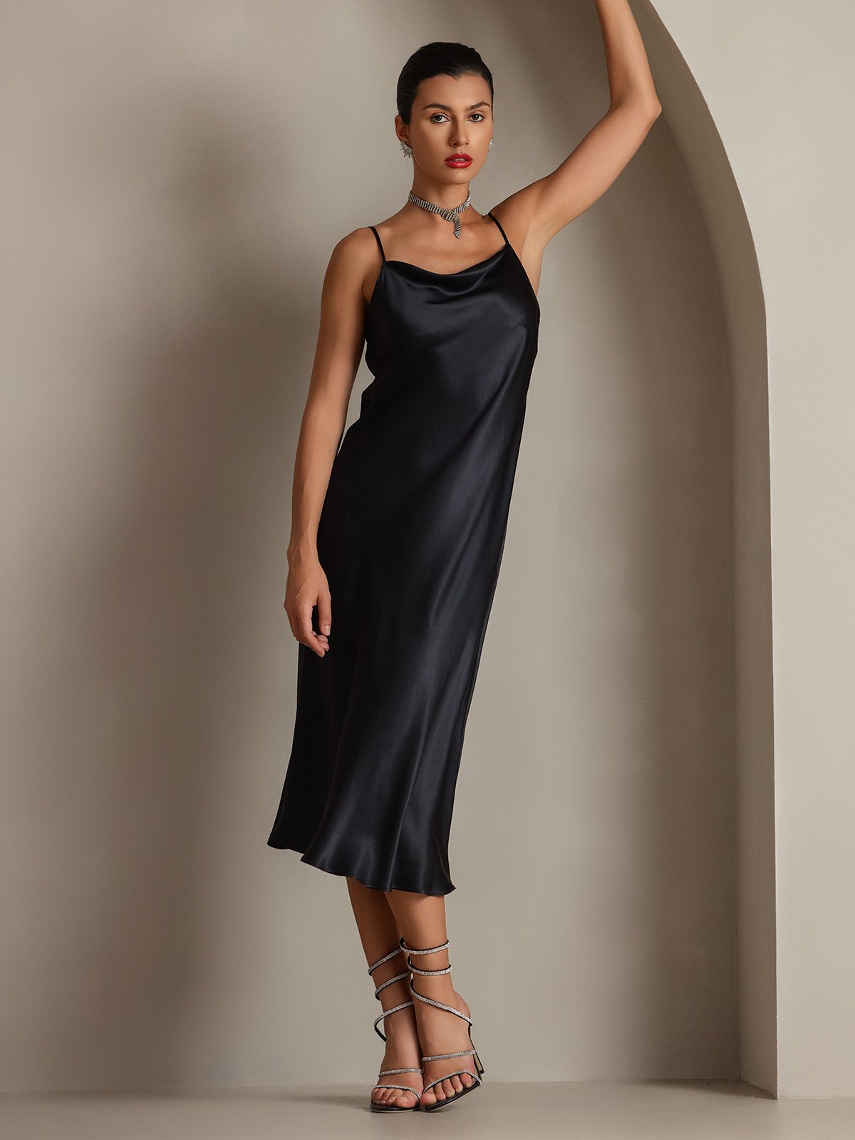 SERAPHINA - Long silk dress with adjustable straps for women