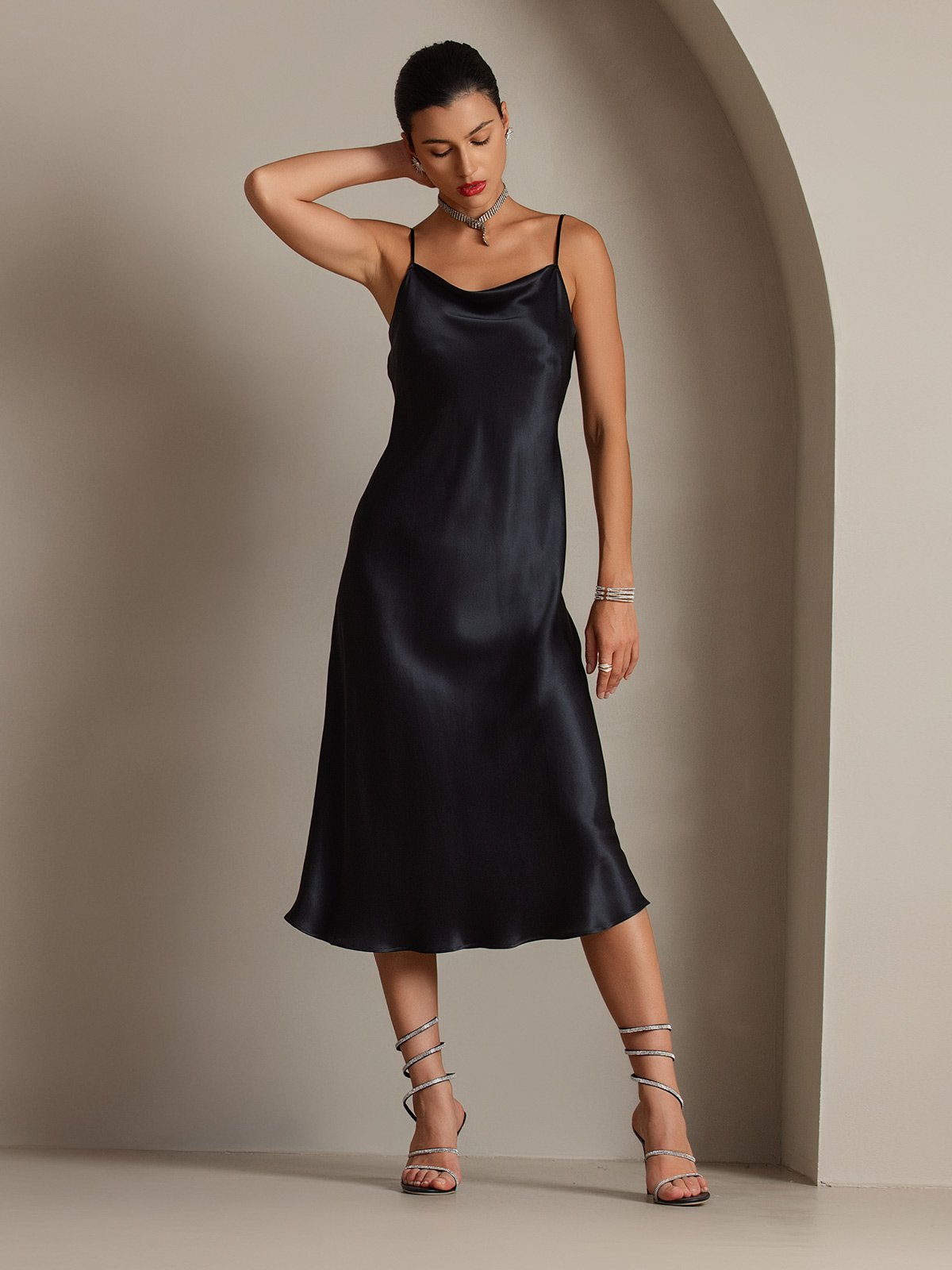 SERAPHINA - Long silk dress with adjustable straps for women